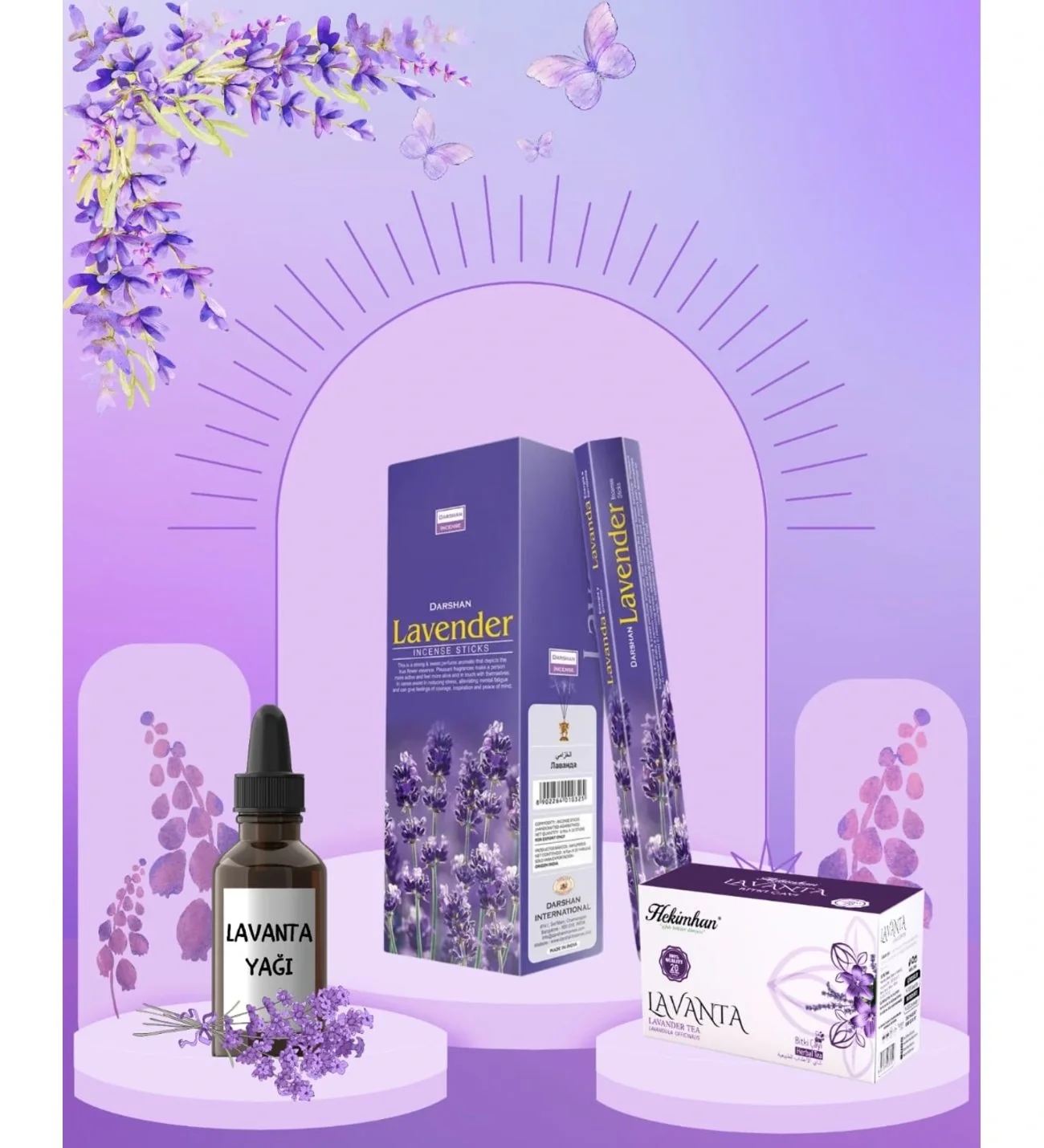 Lavanta Yağı 20 ml + Lavanta Çayı 20li + Lavanta Tütsüsü 20 çubuk