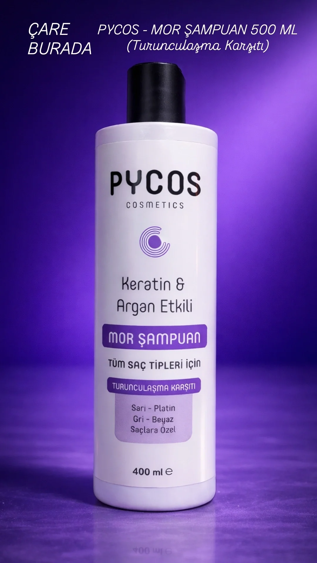 Pycos - Keratin & Argan Etkili Mor Şampuan 500 Ml (Turunculaşma Karşıtı)