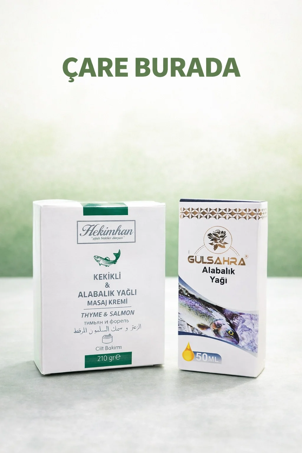 Kekikli Alabalık Yağlı Masaj Kremi 210 gr ve Alabalık Yağı 50 ml