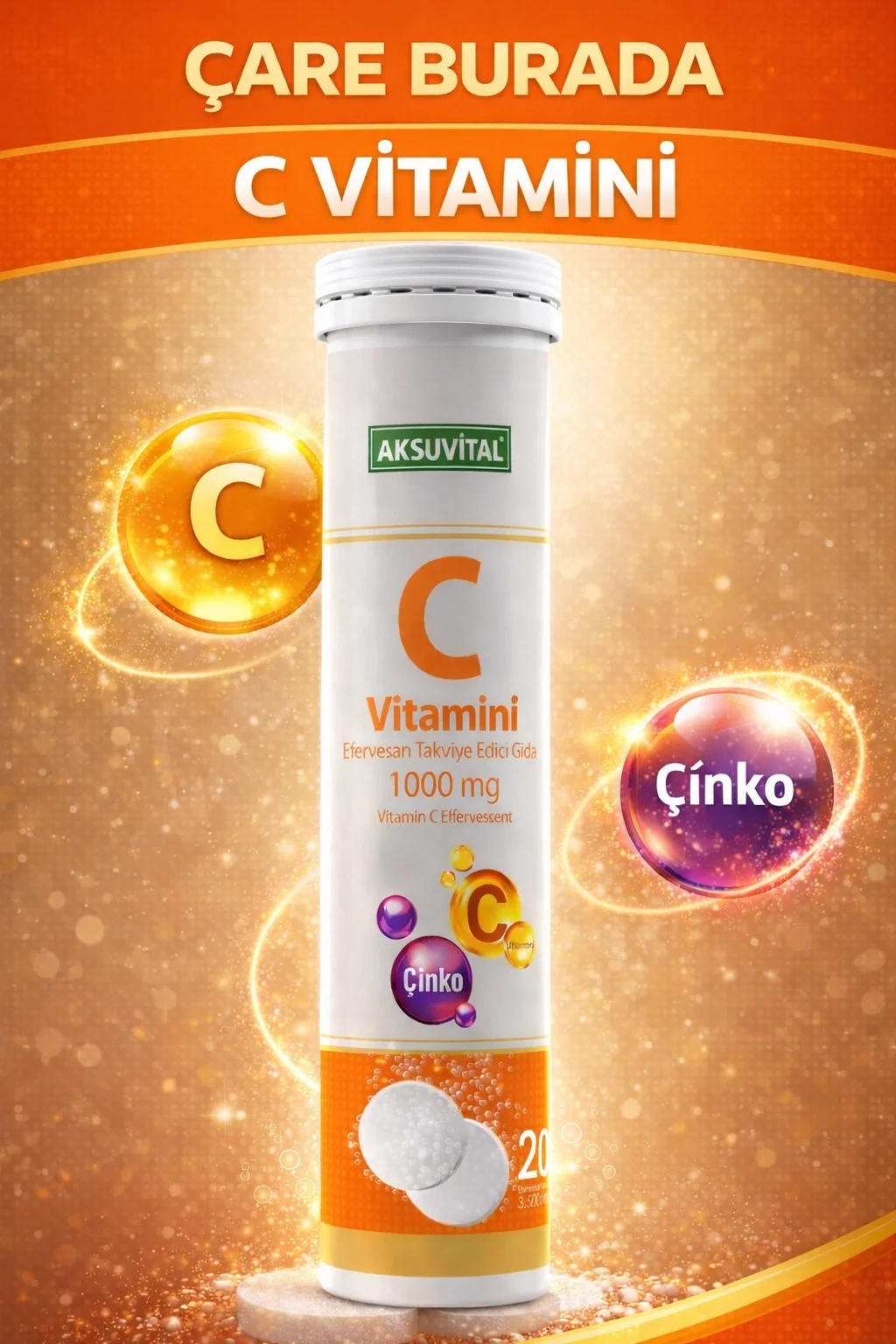 C Vitamini Efervesan 20 Tablet 1000 mg (C Vitamini & Çinko)
