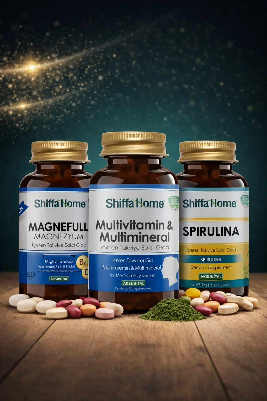 ShiffaHome Enerji Arkadaşları Set 2 Magnefull Magnezyum 60 tablet + Multivitamin & Multimineral + Spirulina