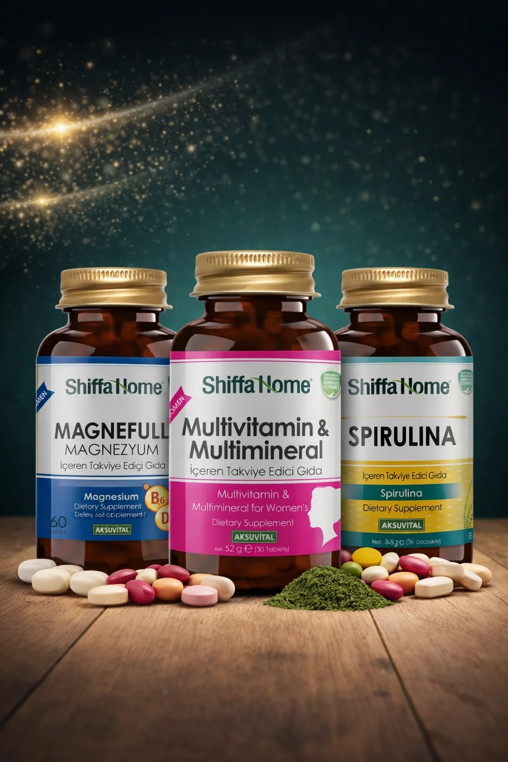 ShiffaHome Enerji Arkadaşları Set 3 Magnefull Magnezyum 60 tablet + Multivitamin & Multimineral + Spirulina