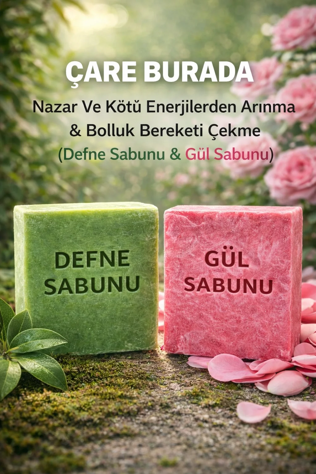 Nazara Karşı ve Bolluk & Bereket Sabun Seti (Defne Sabunu + Gül Sabunu)