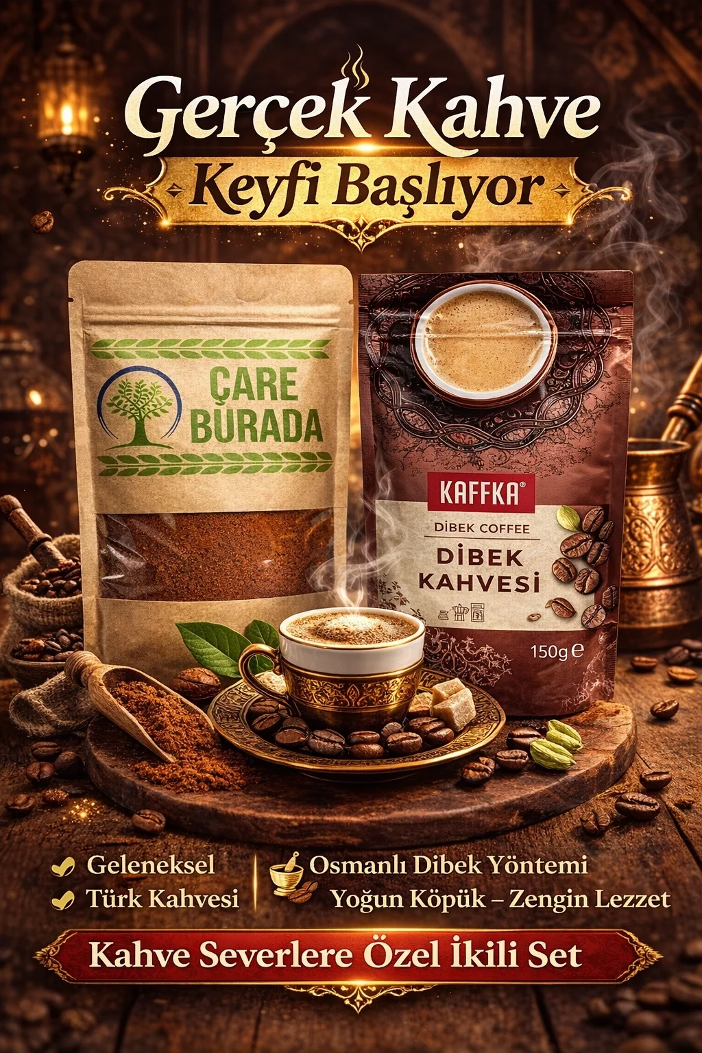 ÇareBurada 150 G Türk Kahvesi + Kaffka Dibek Kahvesi 150 G