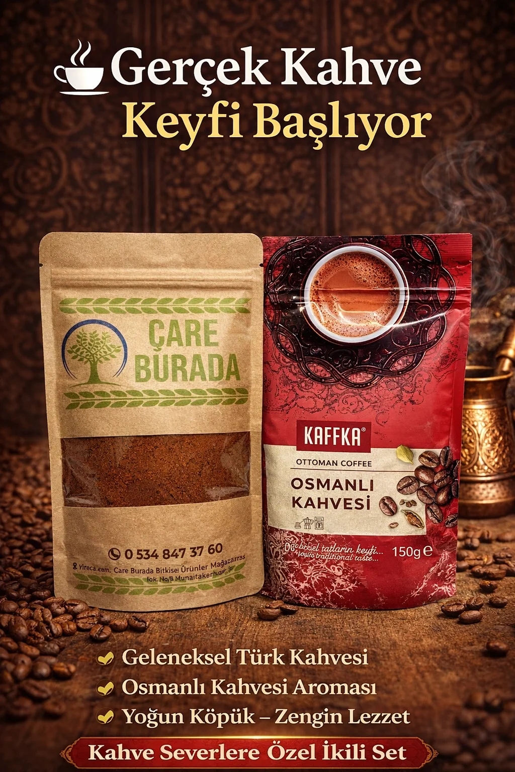 ÇareBurada 150 G Türk Kahvesi + Kaffka Osmanlı Kahvesi 150 G