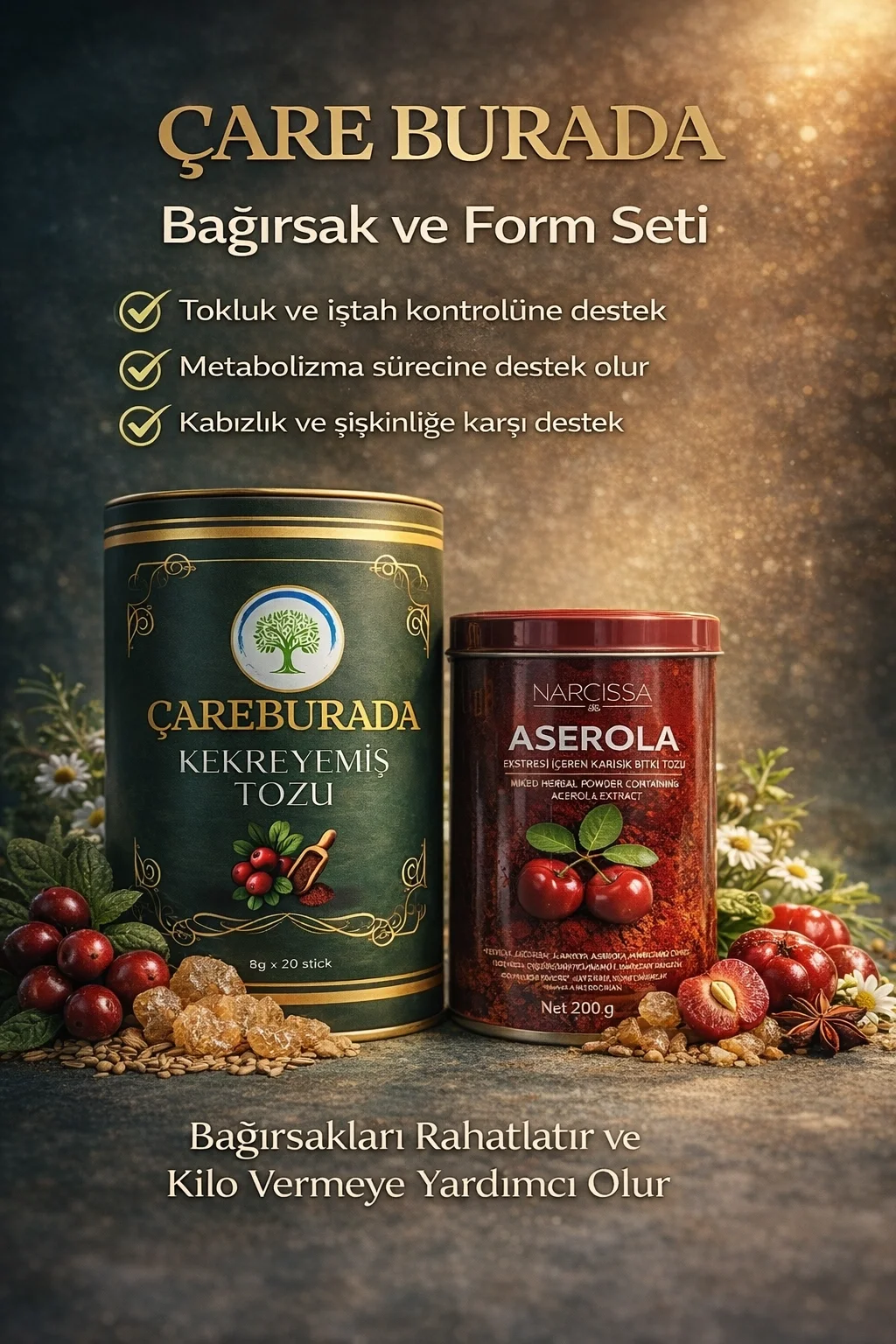 ÇareBurada Sindirim Destek Seti - ÇareBurada Kekreyemiş 8 G x 20 Stick + Acerola Toz 200 G