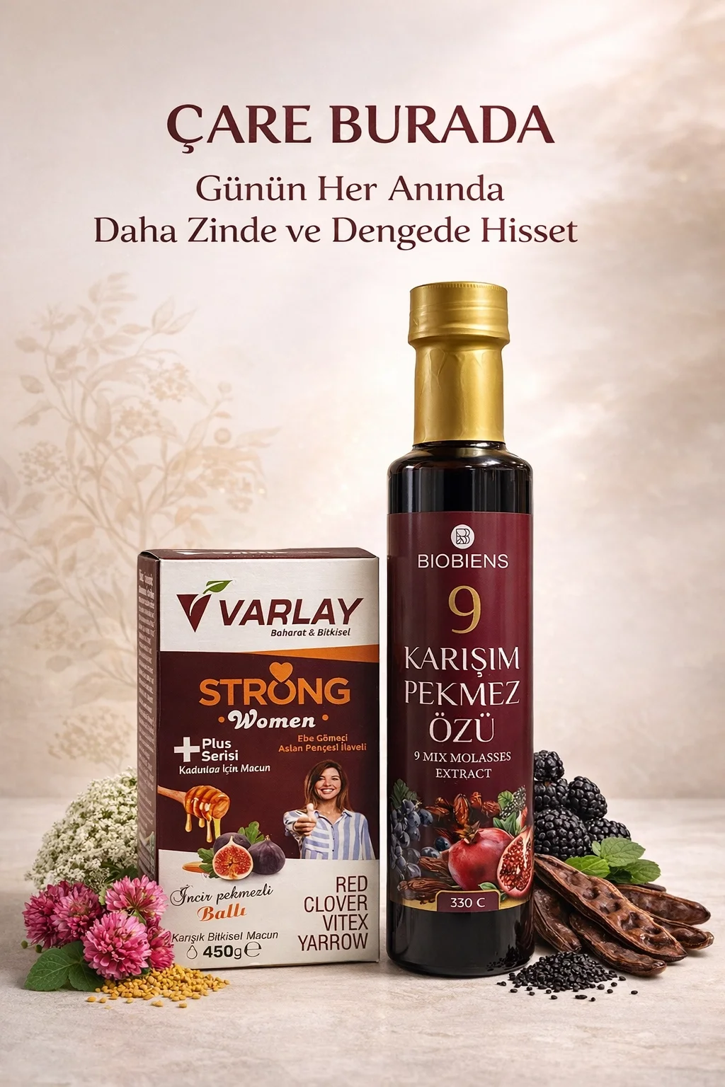 ÇareBurada WMN Set - Strong Women Macun 450 g + 9 Karışım Pekmez Özü 330 ml