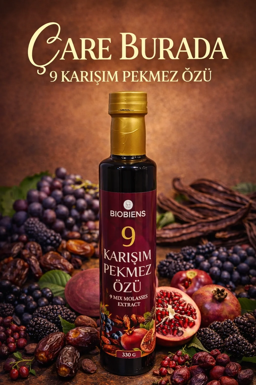 9 Karışım Pekmez Özü 330 Gr (Keçiboynuzu, Üzüm, Karadut, Nar, Kara Üzüm, Hurma, Pancar, Andız, Dut)