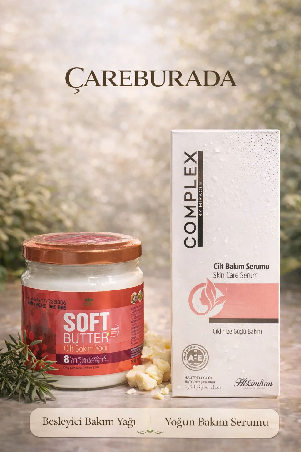 ÇareBurada Soft Butter Cilt Bakım Yağı 190 ml. & Complex Cilt Bakım Serumu 125 ml. Cilt Bakım Seti