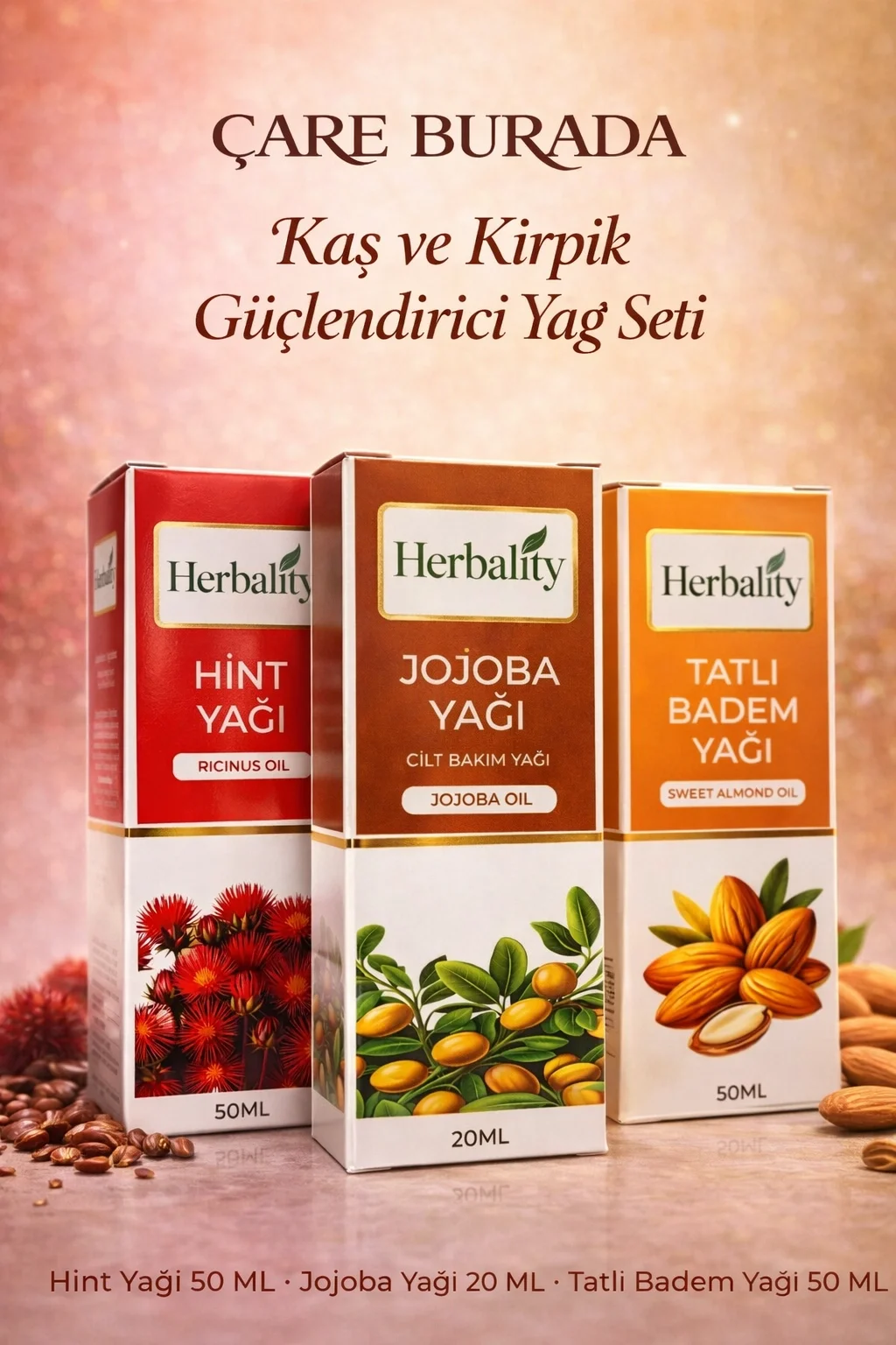 Kaş ve Kirpik Destekleyici Yağ Seti (Hint Yağı & Jojoba Yağı & Tatlı Badem Yağı)