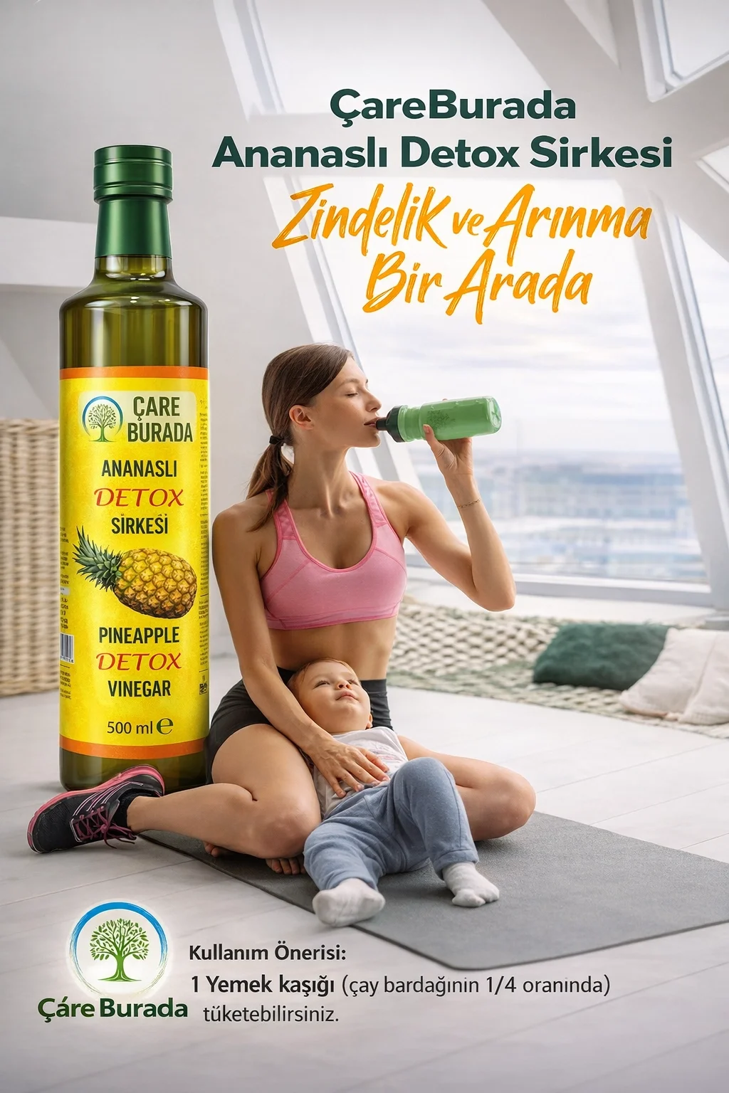 ÇareBurada Ananaslı Detox Sirke 500 ml | Formunu Korumaya Destek & Günlük Kullanıma Uygun