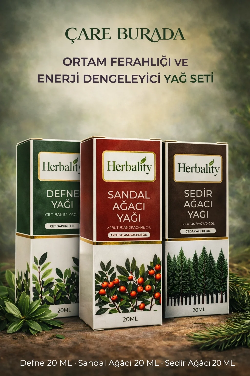 Ortam Ferahlığı ve Enerji Dengeleyici Yağ Seti (Defne Yağı & Sedir Ağacı Yağı & Sandal Ağacı Yağı)