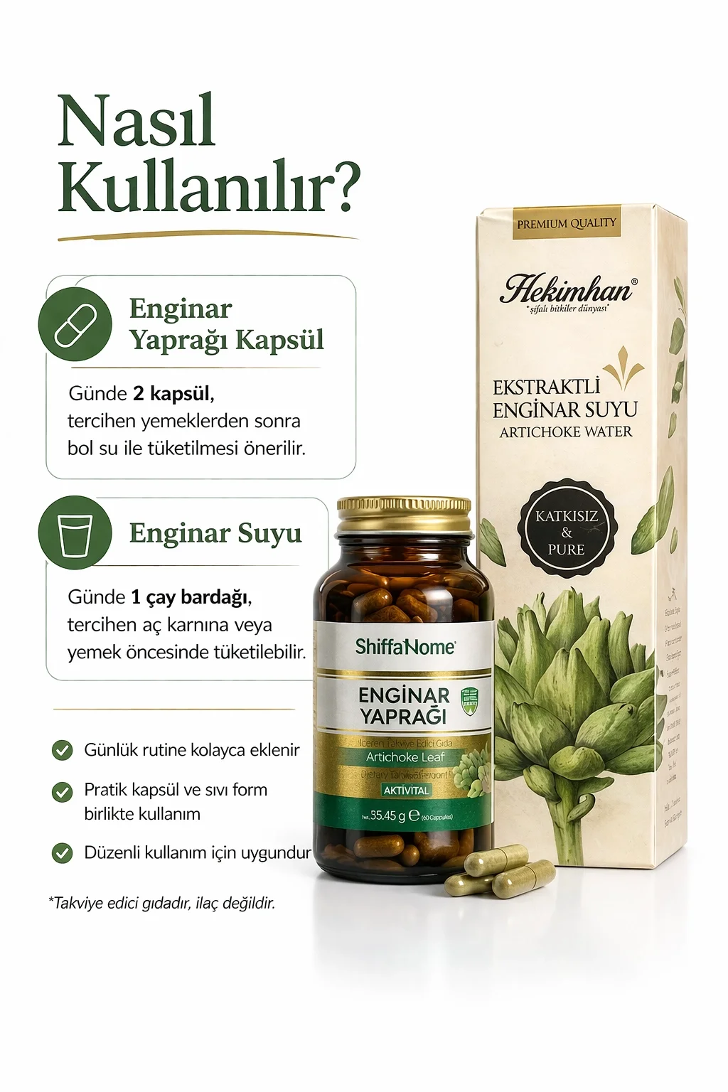 ÇareBurada Enginar Destek Seti | Enginar Suyu 500 ml & Enginar Kapsül ( 60 Kapsül )