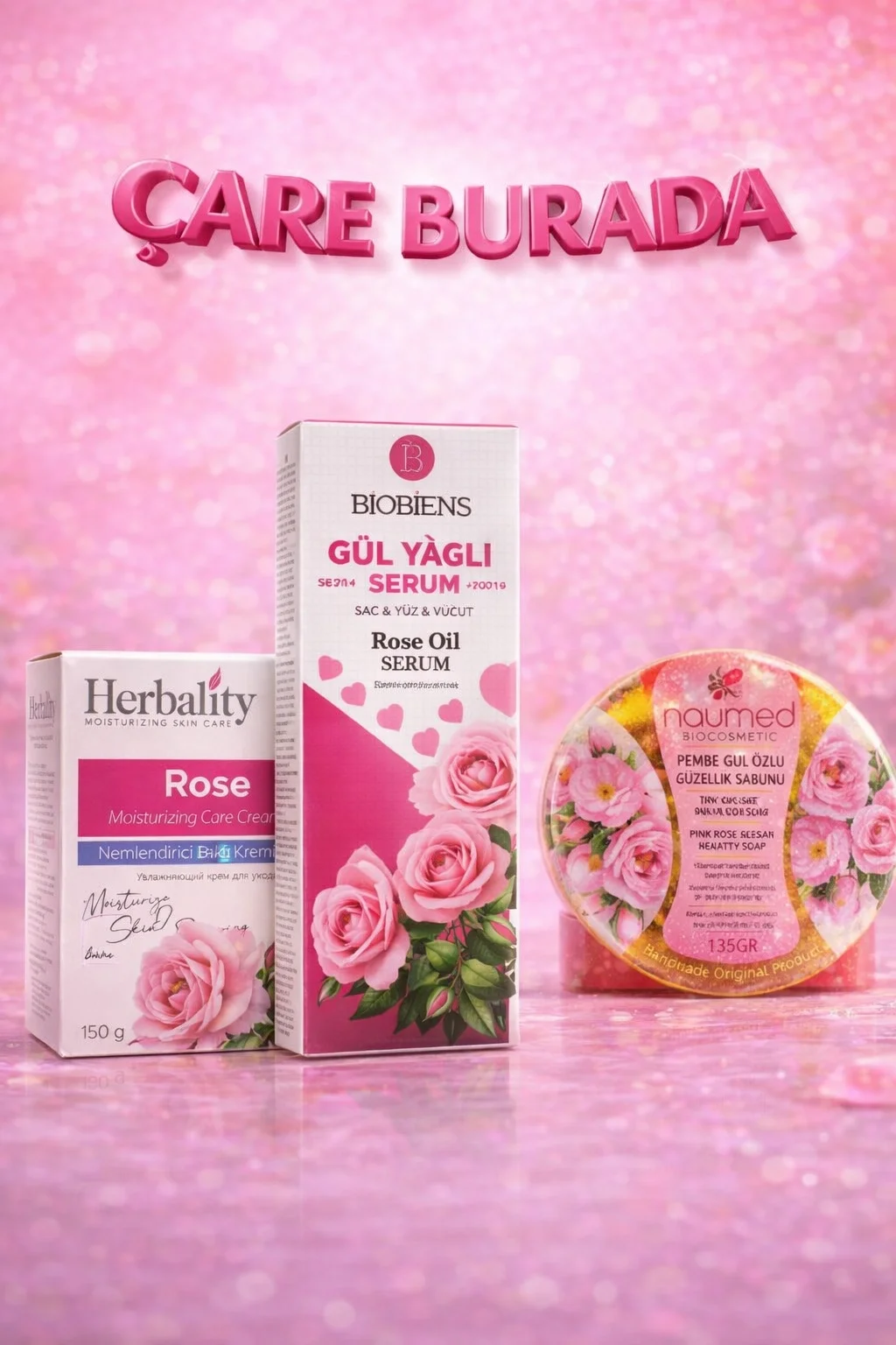 Gül Yağlı Serum 100 Ml (Saç & Vücut & Yüz) + Gül Özlü Nemlendirici Krem 150 g + Gül Özlü Güzellik Sabunu 135 gr