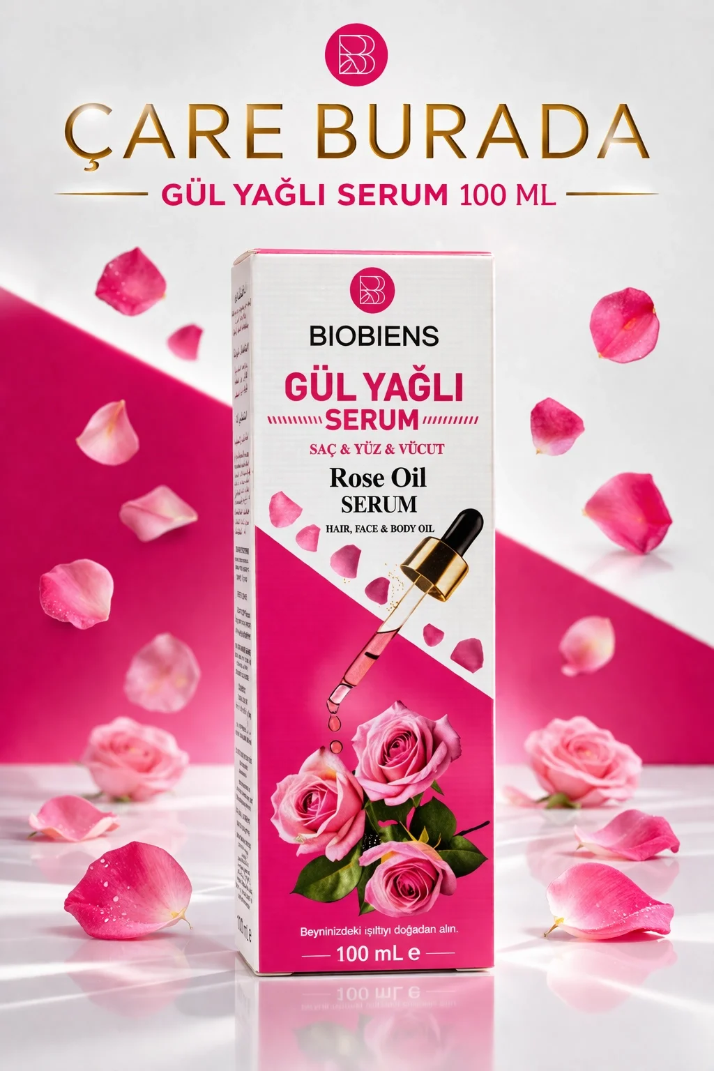 Gül Yağlı Serum 100 Ml (Saç & Vücut & Yüz) + Gül Özlü Nemlendirici Krem 150 g + Gül Özlü Güzellik Sabunu 135 gr