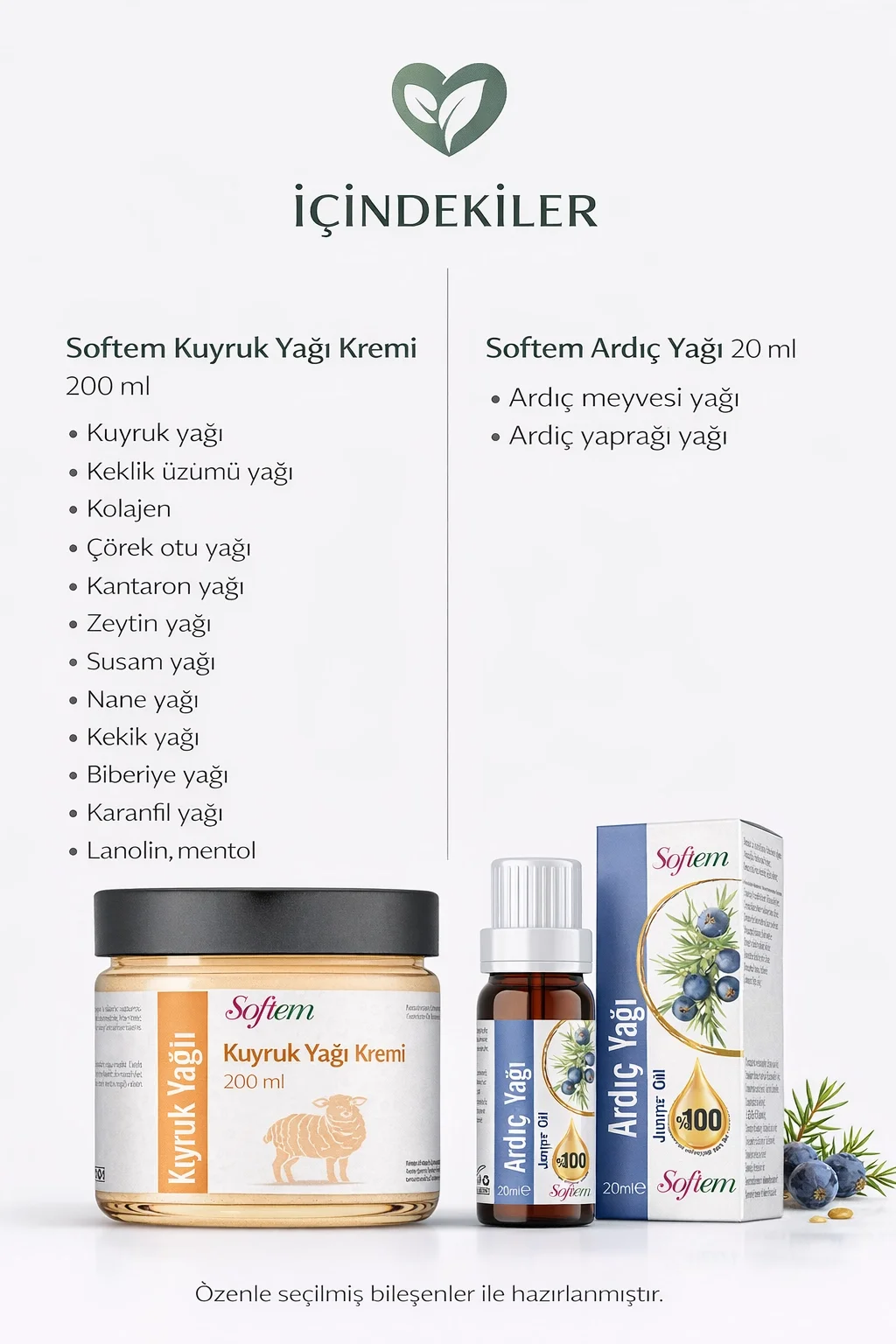 Softem Kuyruk Yağlı & Keklik Üzümlü Masaj Kremi 200 ml | ShiffaHome Ardıç Yağı 20 ml