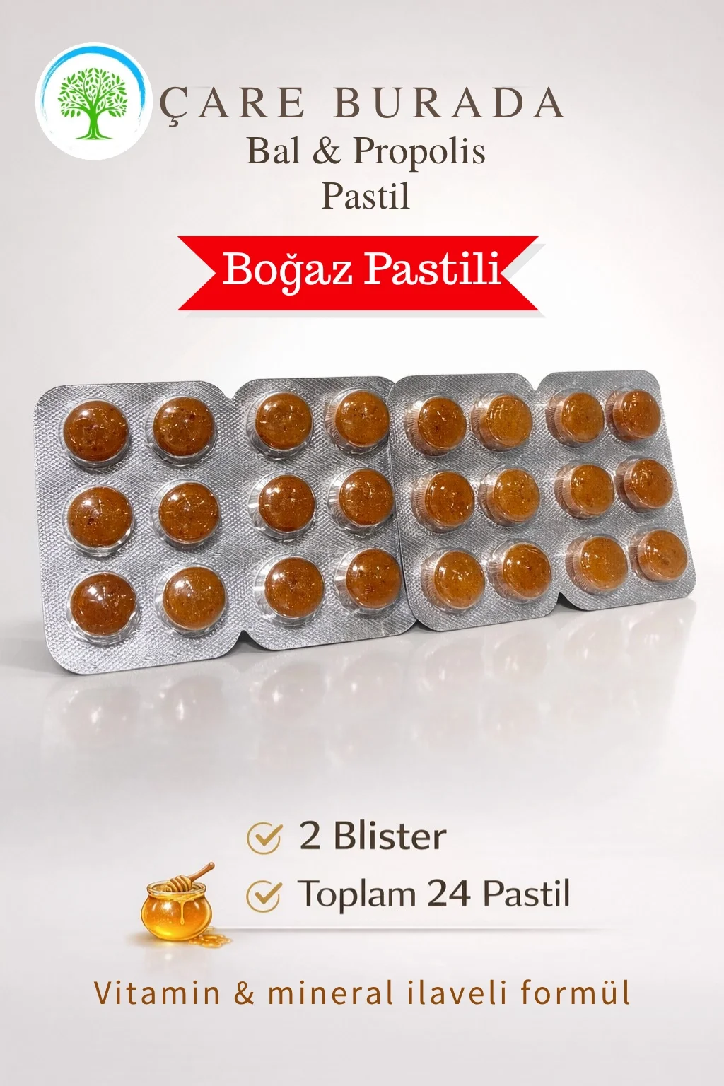 ÇareBurada Bal & Propolis Boğaz Pastili 24 Adet