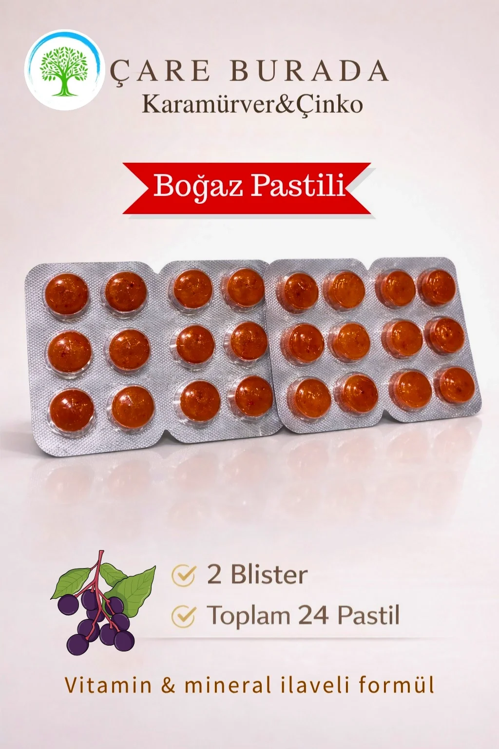 ÇareBurada Karamürver & Çinko Boğaz Pastili 24 Adet