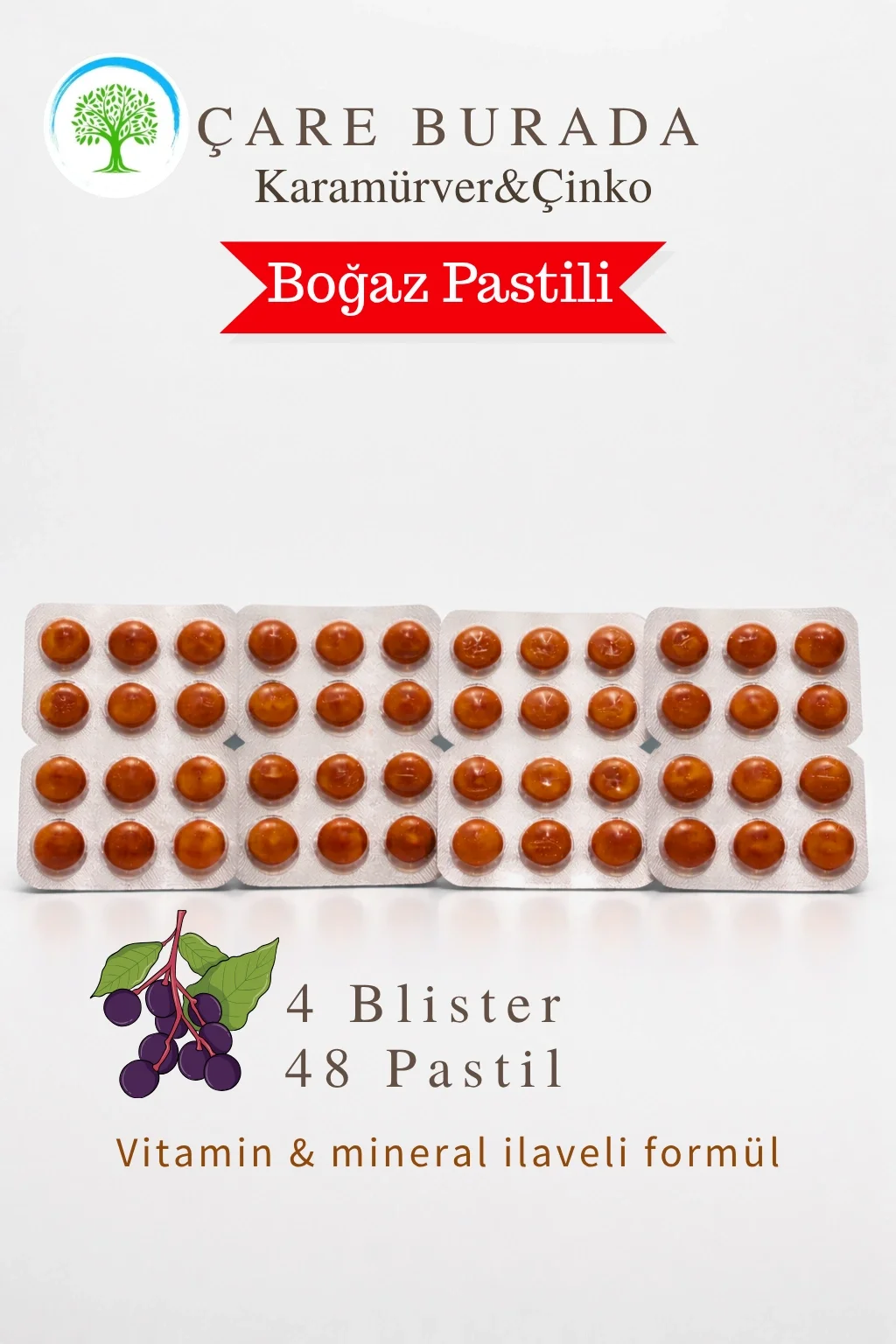 ÇareBurada Karamürver & Çinko Boğaz Pastili 48 Adet