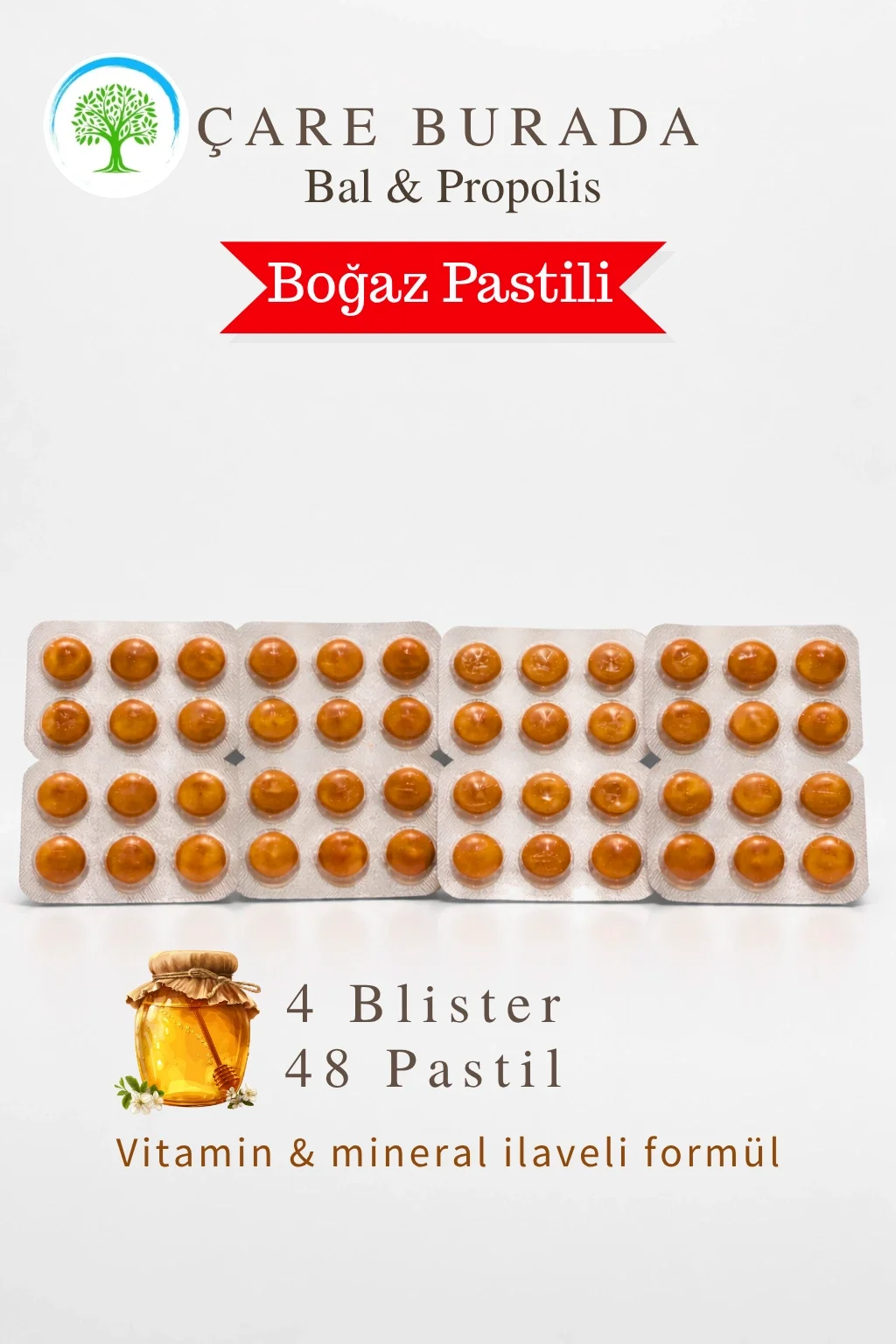 ÇareBurada Bal & Propolis Boğaz Pastili 48 Adet