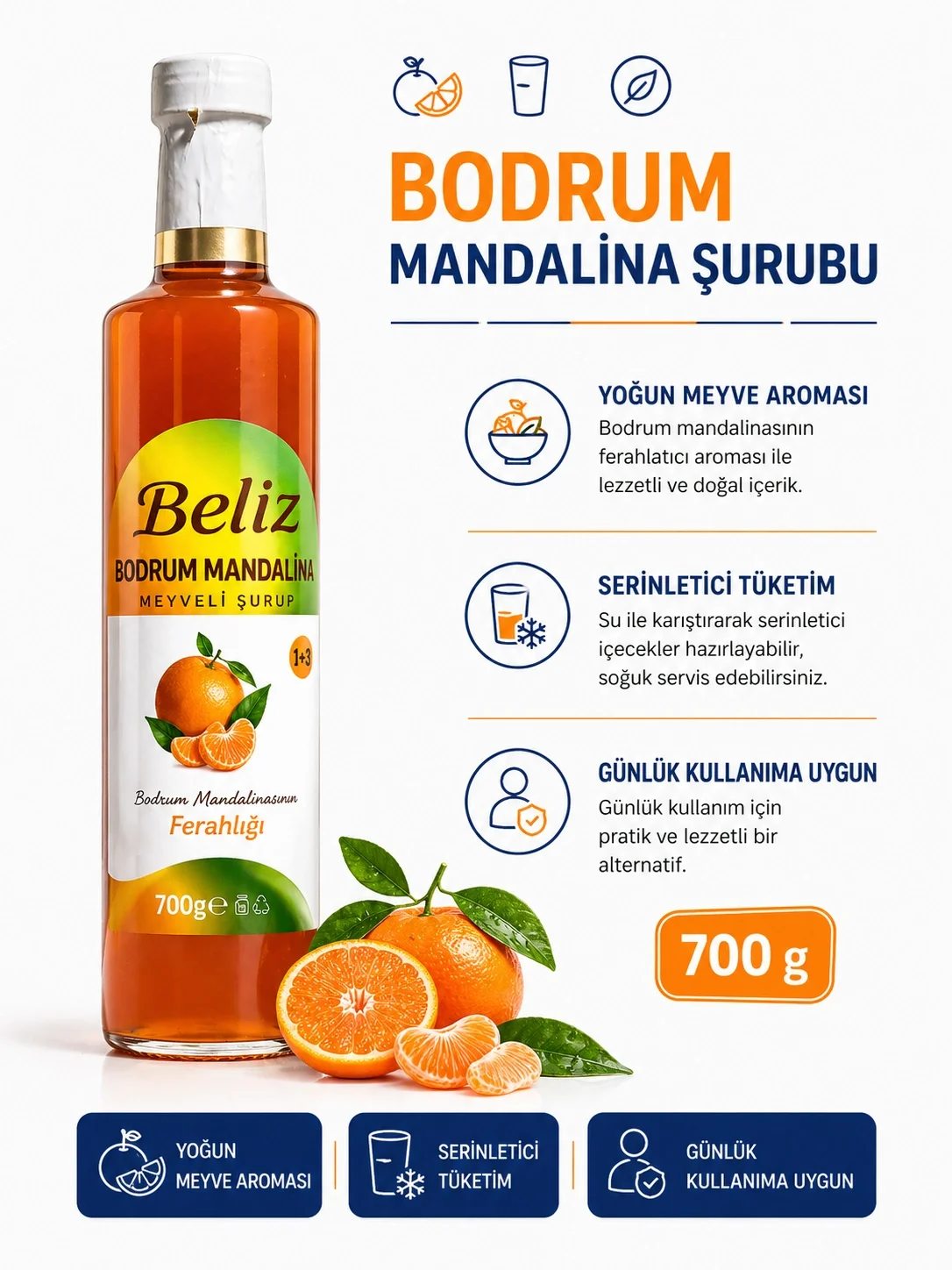 ÇareBurada Bodrum Mandalina Şurubu 700 g - Meyveli Şurup