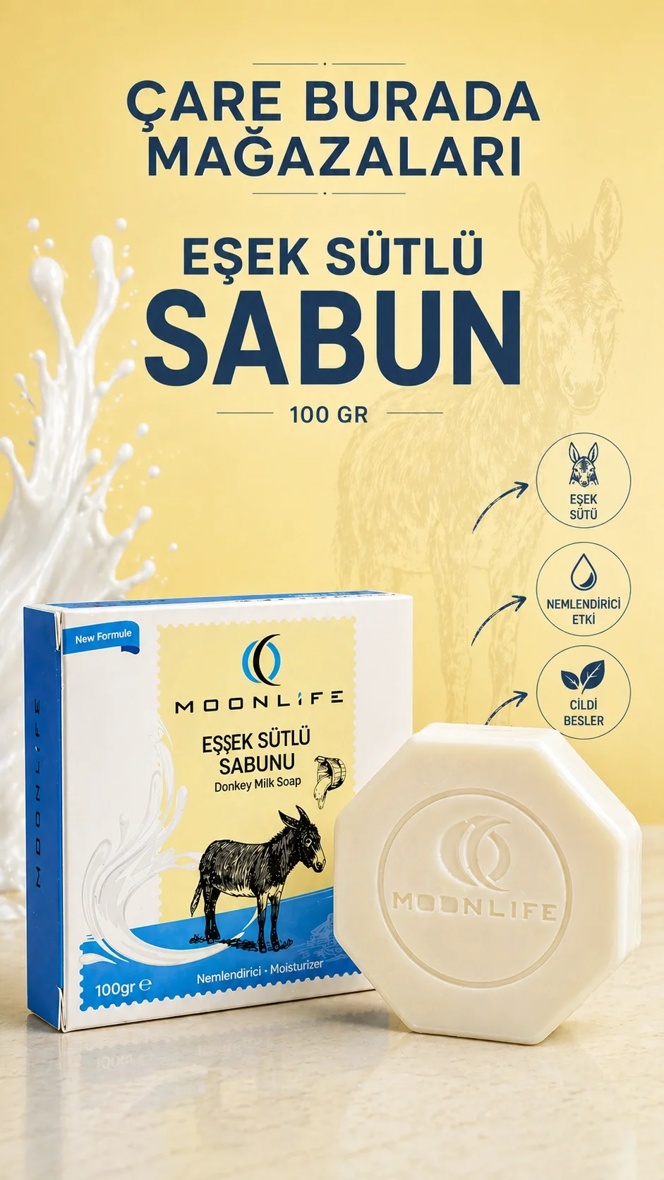 Moonlife - Eşek Sütlü Sabun 100 Gr (Nemlendirici Etkili)