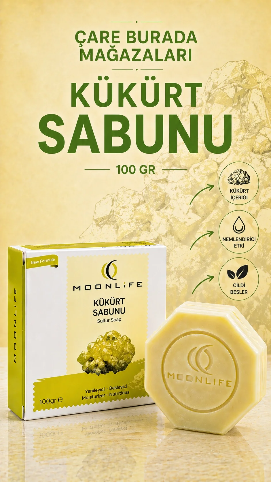 Moonlife - Kükürt Sabunu 100 Gr (Yenileyici & Besleyici Etkili)