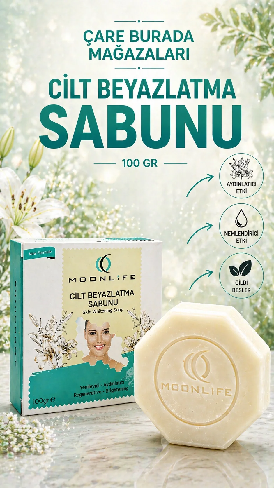 Moonlife - Cilt Beyazlatma Sabunu 100 Gr (Yenileyici & Aydınlatıcı Etkili)