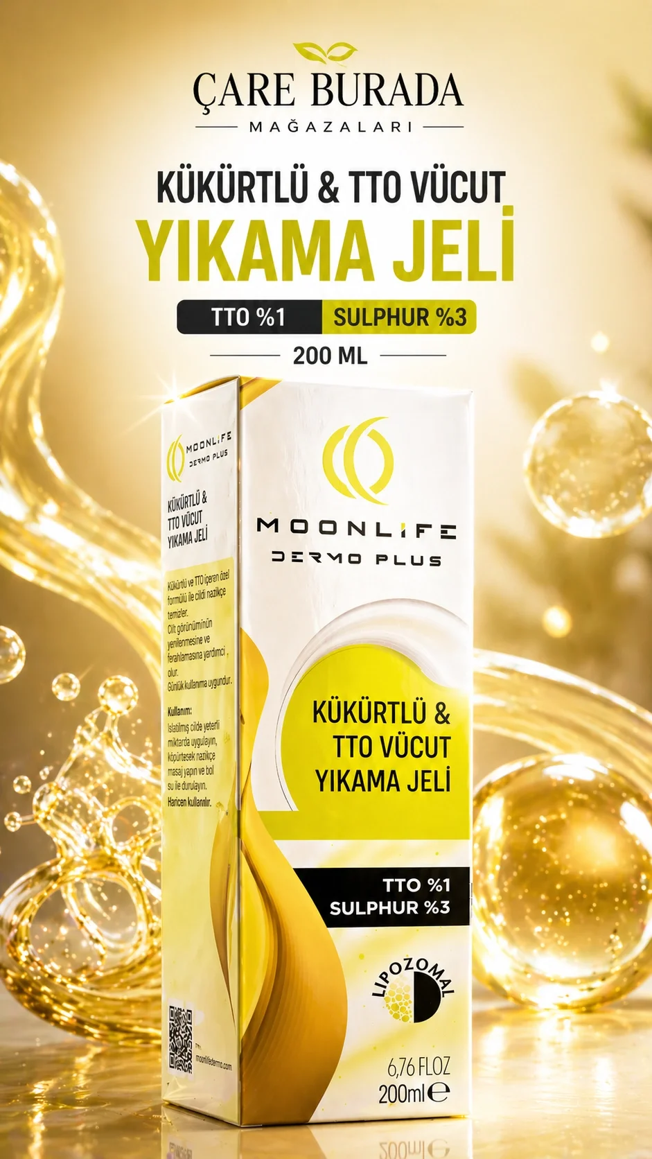Moonlife - Kükürtlü & TTO Vücut Yıkama Jeli 200 Ml (%1 TTO & %3 Sülfür)