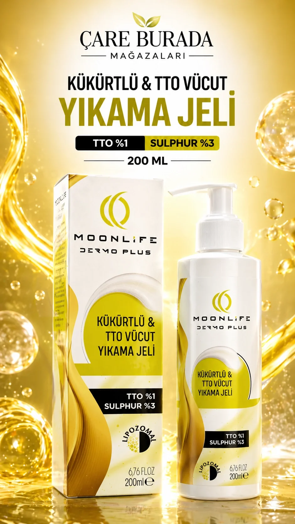 Moonlife - Kükürtlü & TTO Vücut Yıkama Jeli 200 Ml (%1 TTO & %3 Sülfür)