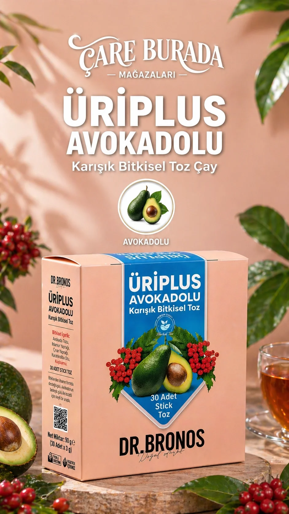 Dr. Bronos - ÜRİPLUS Avakadolu 30'lu Stick Çay (Avakado & Gilaburu & Kırkkilit Otu & İğde Çekirdeği)