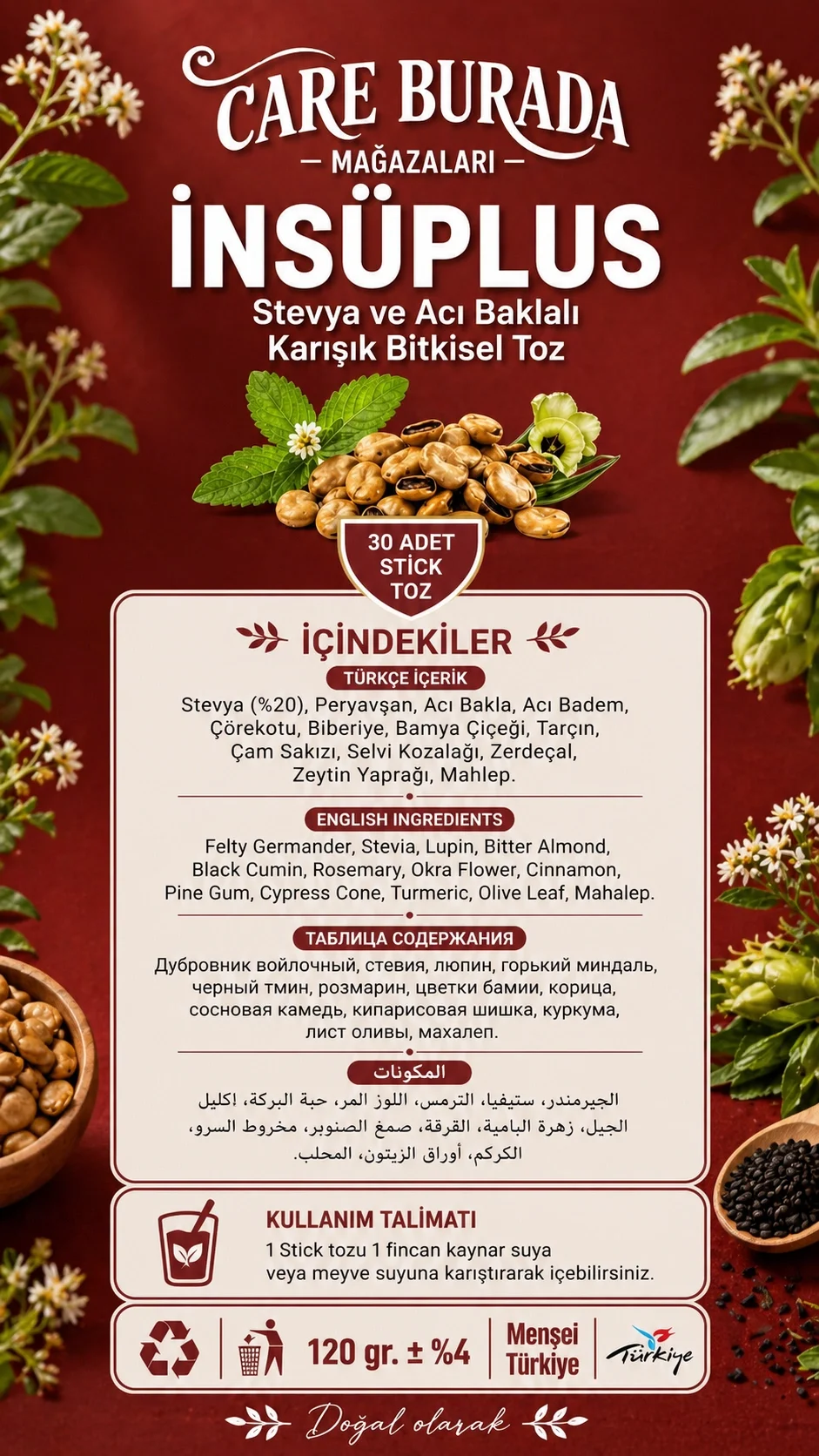 Dr. Bronos - İNSÜPLUS 30'lu Stick Çay (Stevya ve Acı Baklalı)