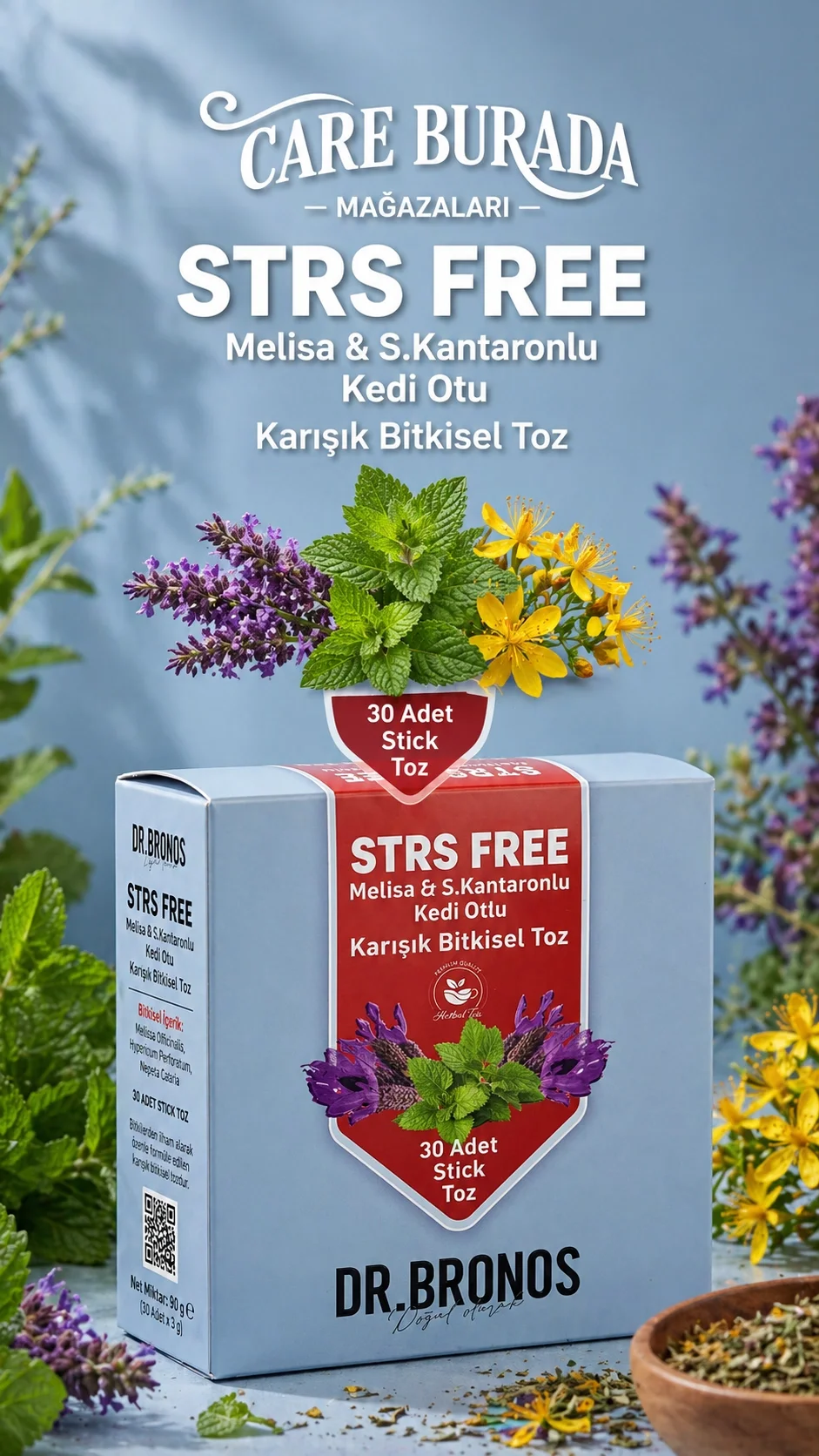 Dr. Bronos - STRS FREE 30'lu Stick Çay (Melisa & Kantaron & Kedi Otlu)