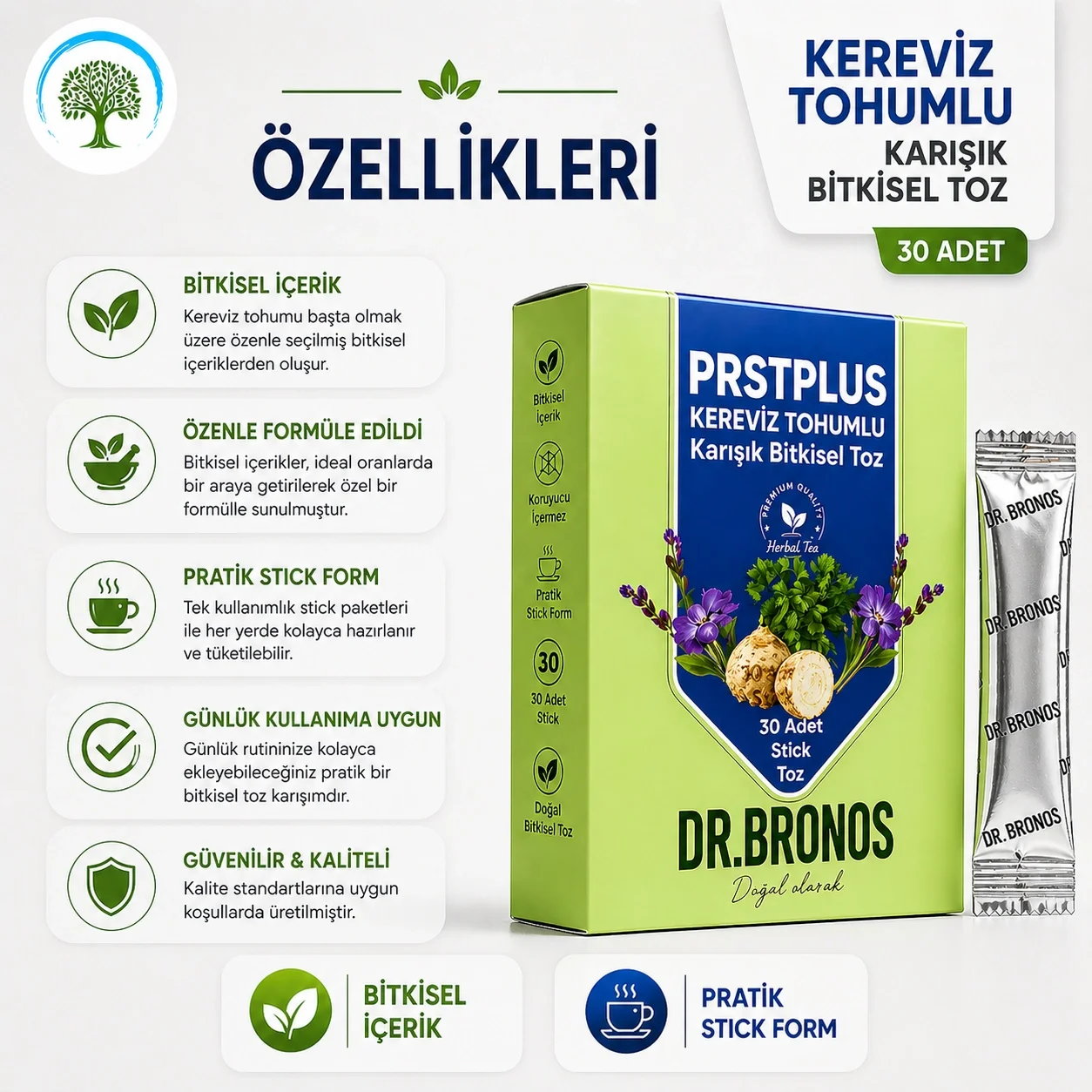 ÇareBurada | Dr. Bronos PRST Kereviz Tohumlu Karışık Bitkisel Toz 30 Stick