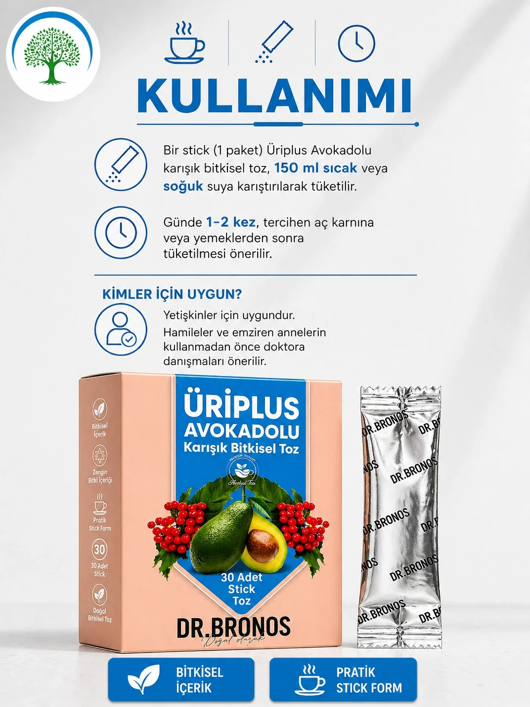 ÇareBurada | Dr. Bronos ÜRİPlus Avokadolu Karışık Bitkisel Toz 30 Stick