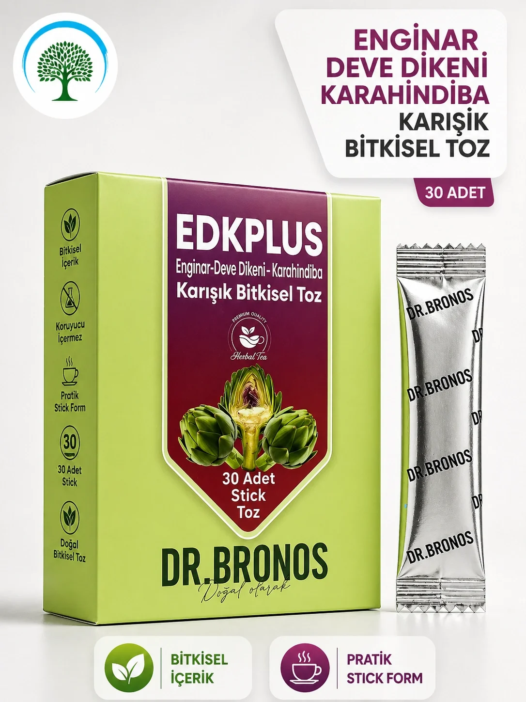 ÇareBurada | Dr. Bronos EDKPLUS Enginar, Devedikeni, Karahindiba Karışık Bitkisel Toz 30 Stick
