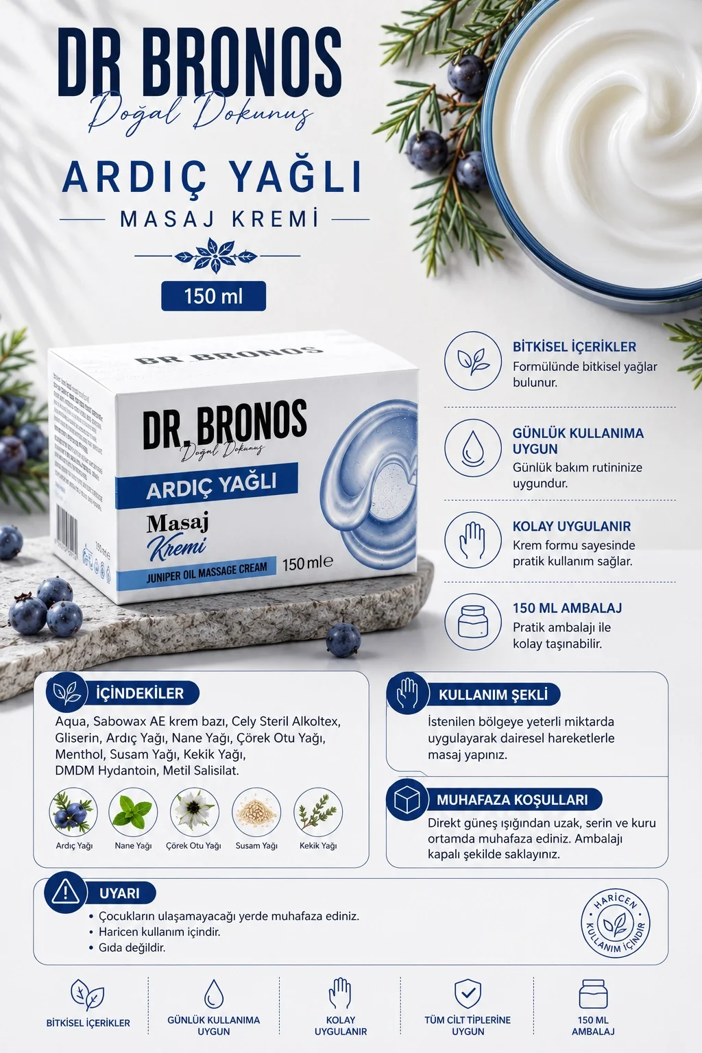 Dr. Bronos - Ardıç Yağlı Masaj Kremi 150 Ml