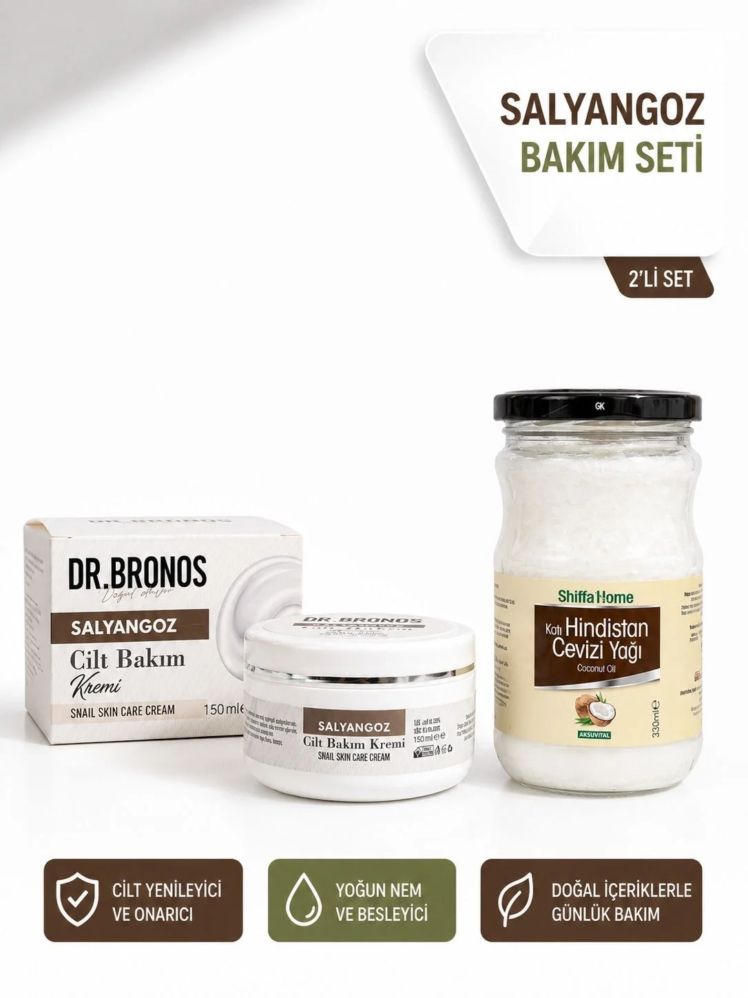 DR.BRONOS Salyangoz Cilt Bakım Kremi 150 ml. | ShiffaHome Hindistan Cevizi Yağı 330 ml.