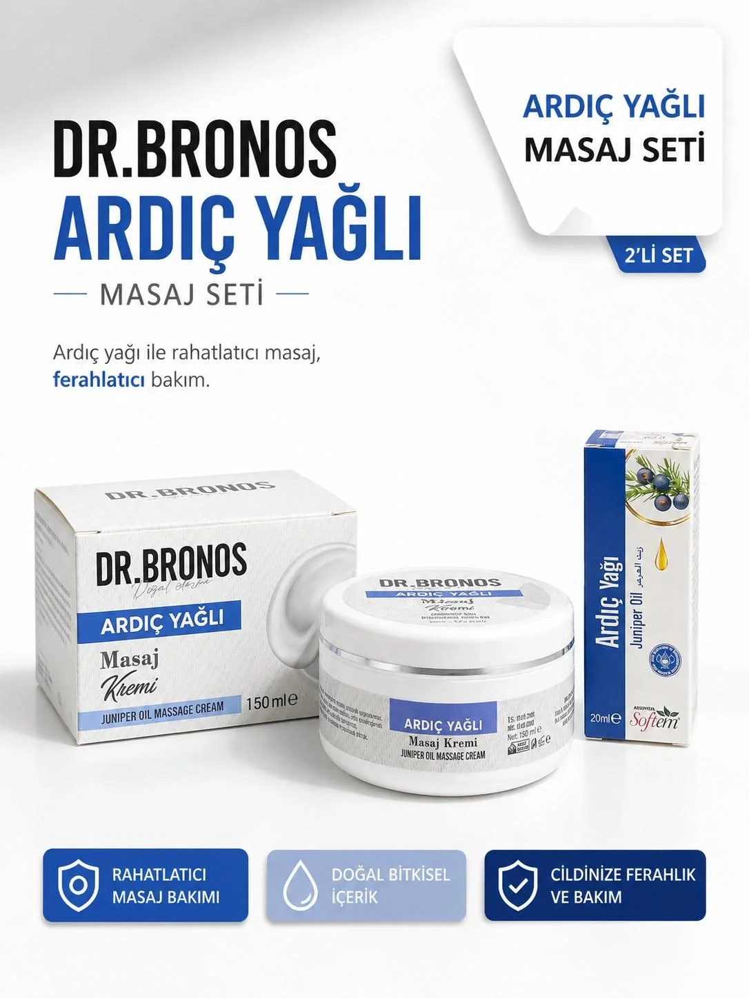 DR.BRONOS Ardıç Yağlı Masaj Kremi 150 ml. | Ardıç Yağı 20 ml.