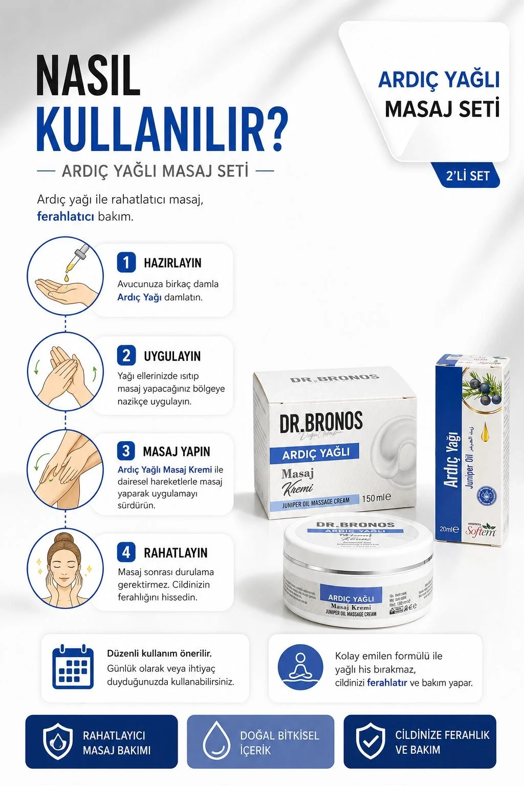 DR.BRONOS Ardıç Yağlı Masaj Kremi 150 ml. | Ardıç Yağı 20 ml.