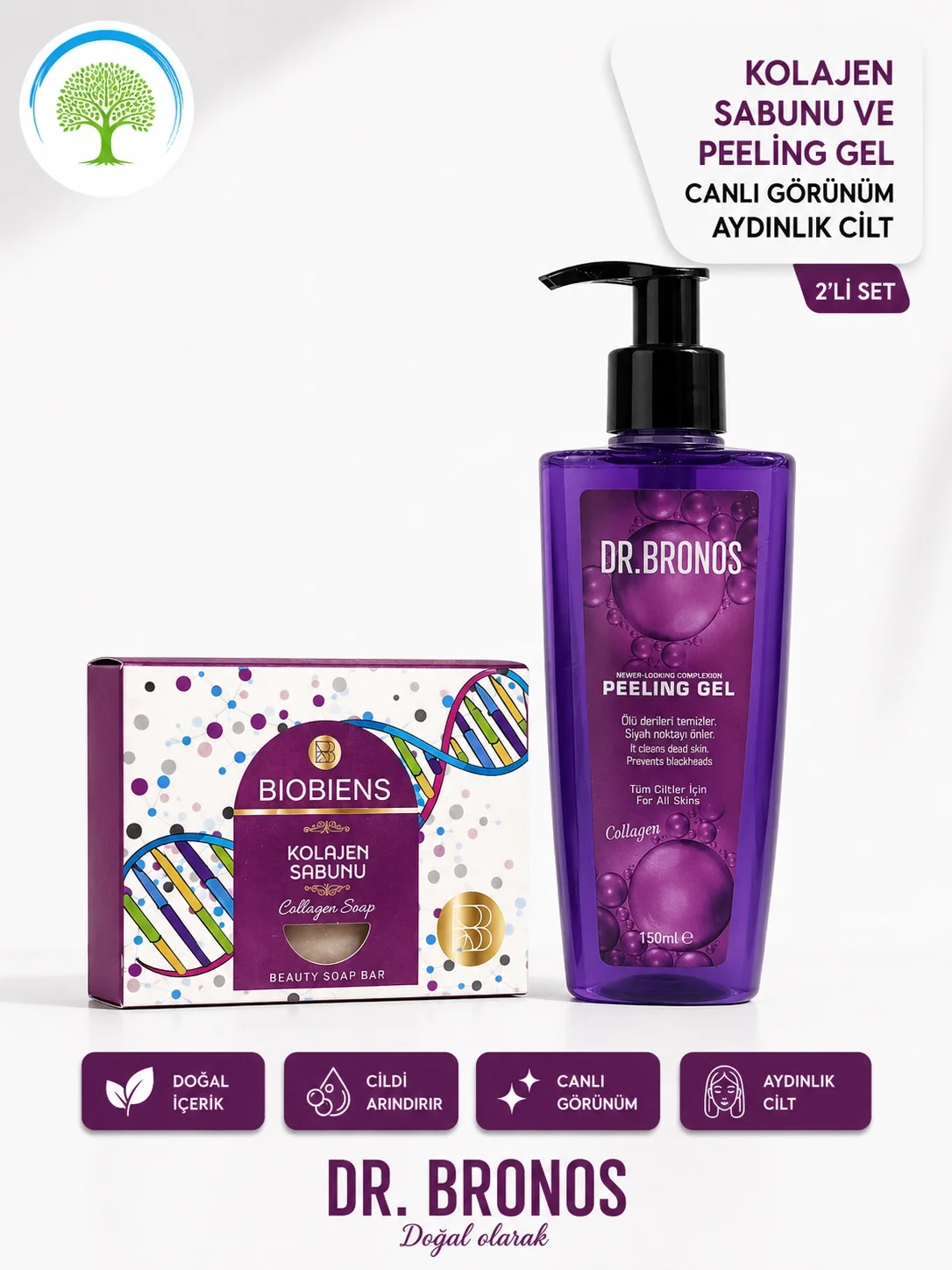 DR.BRONOS Collagen Peeling Jel 150 ml + Bıobıens Kolajen Sabun