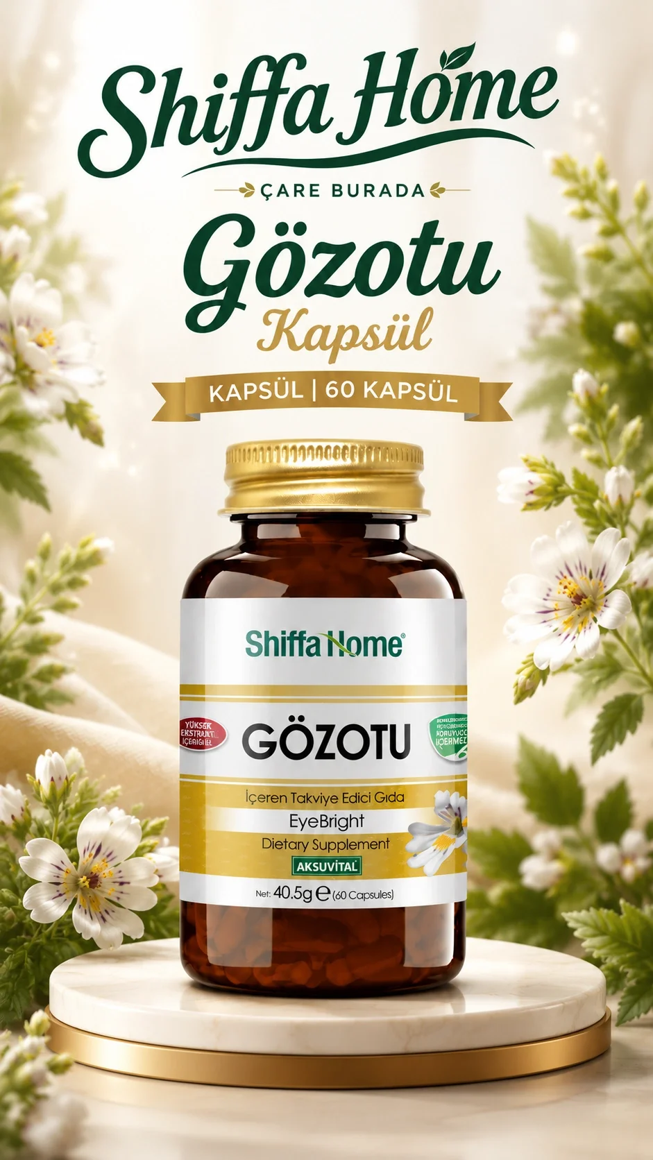Gözotu Kapsülü (60 Kapsül) (Kadife Çiçeği & Ispanak Kurusu & Çinko & Yaban Mersini)