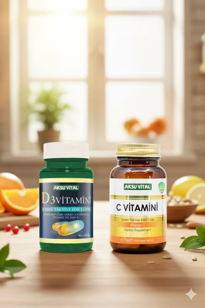 Aksu Vital Vitamin D3 60 Softjel + Vitamin C 60 Tablet 1250 Mg