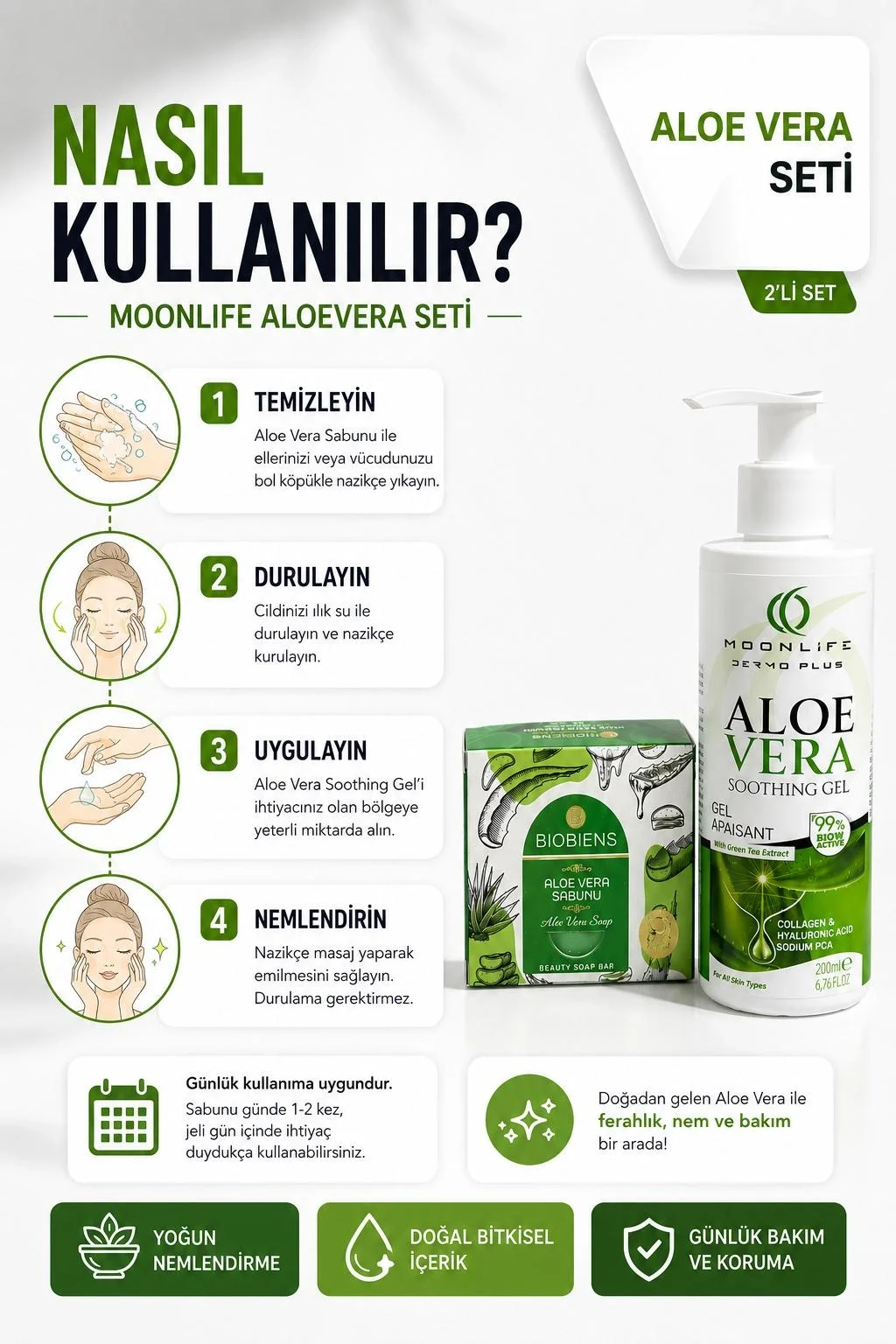 MoonLife AloeVera Jel 200 ml & Biobiens AloeVera Sabunu