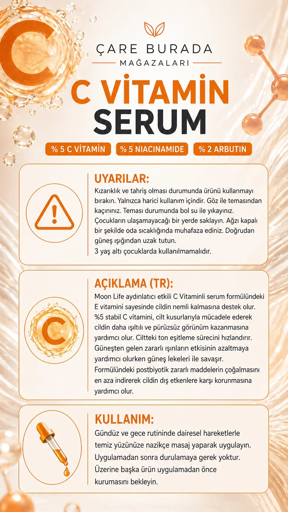 Moonlife - C Vitamini Serum (%5 C Vitamini & %5 Niacinamide & %2 Arbutin)