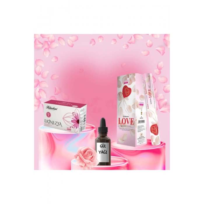 Sevgi Seti Love Tütsü 20 Çubuk + Gül  Yağı 20 ml + Ekinezya Çayı 20 Poşet