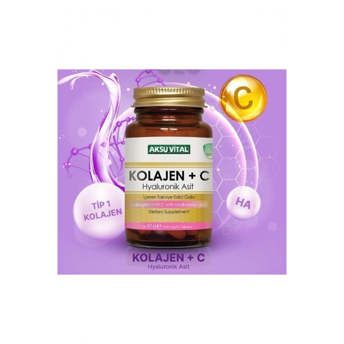 Kolajen + C Vitamini Hyaluronik Asit Aksuvital 900 Mg 90 Kapsül