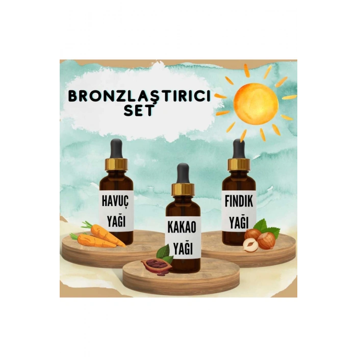 Bronzlaştırıcı Bitkisel Set Havuç Yağı 20 ml + Kakao Yağı 20 ml + Fındık Yağı 20 ml