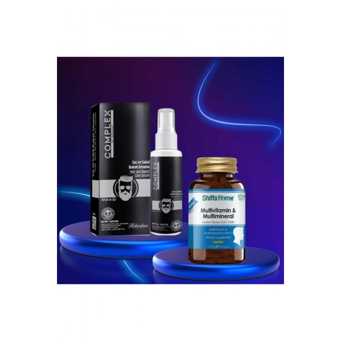 Saç ve Sakal Bakım Serumu Biotin ve Keratinli + Erkekler İçin Multivitamin ve Multimineral 60 Tab