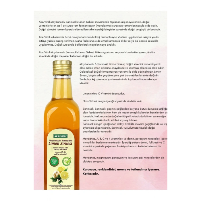 Maydanozlu Sarımsaklı Limon Sirkesi 500 ml Katkısız  Doğal